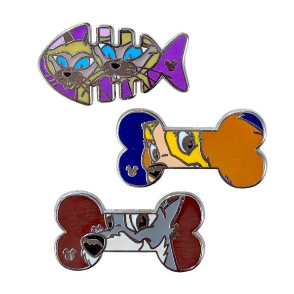 Lady and the Tramp Disney Pins: Dog Bones and Si and Am Fish - Picture 2 of 5